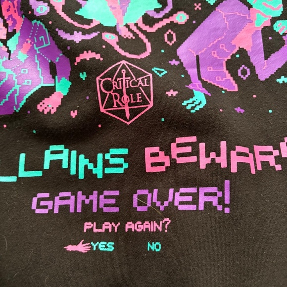 Critical Role Villains Beware Game Over Pixel Art Black Sweatshirt - Large NWOT - Picture 8 of 15